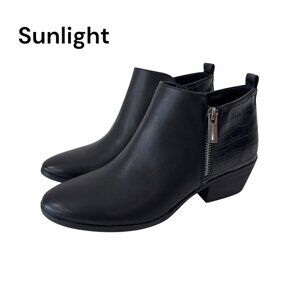 Eva & Zoe Women SZ 7.5 Black Faux Leather & Croc Embossed Ankle Booties Zipper C
